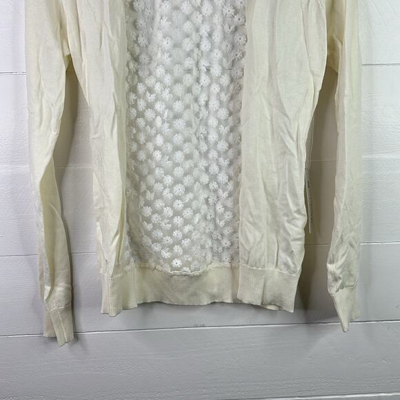 DE COLLECTION Cream Floral Back Long Sleeve Cardigan Sweater Top Size Small - Picture 6 of 13